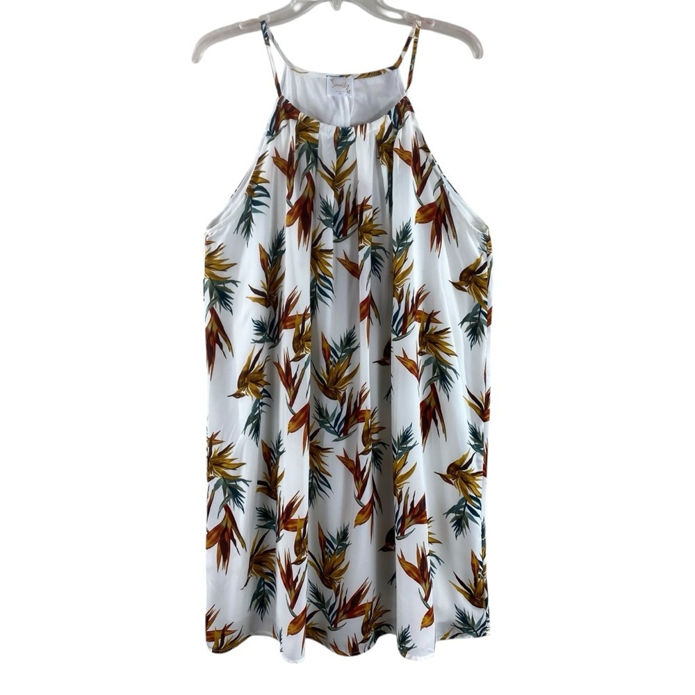 Siren Lily White Tropical Print Beachy‎ Vacation Halter Mini Dress Sz XL